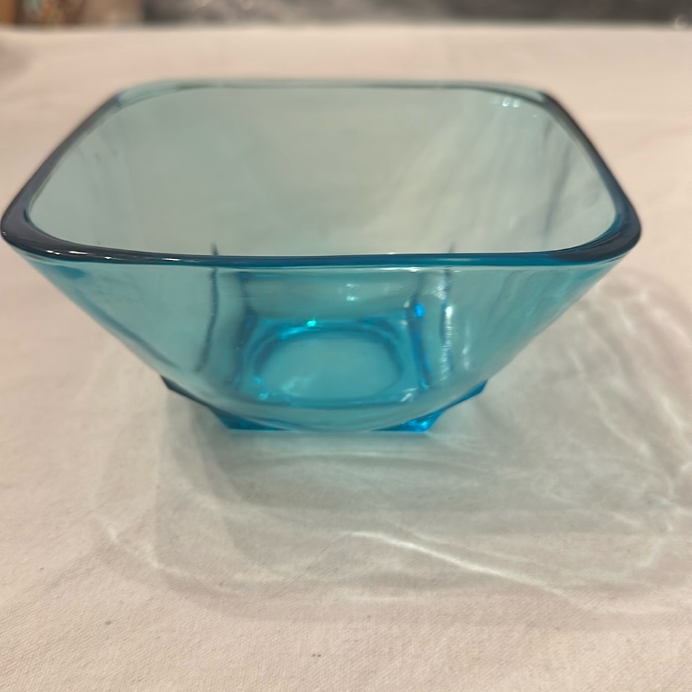 Three Vintage Hazel Atlas Capri turquoise glass dishes